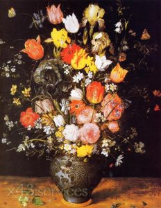 Reproduktion nach Pieter Brueghel der Ältere - Blumenstrauss in einer blauen Vase